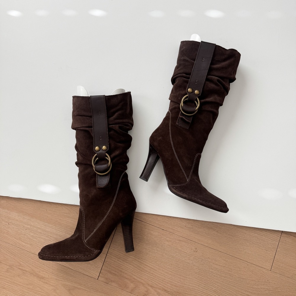 Y2K Steven by Steve Madden Dark Brown Suede Slouchy High Heel Boots 9M Impiria